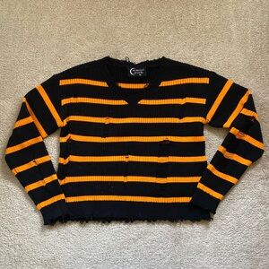 Hot Topic Black and Orange Striped Sweater
